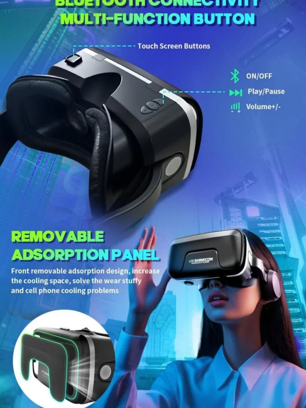 Immersive VR Headset with Built-in Headphones - 120° FOV for 3D Movies & Games